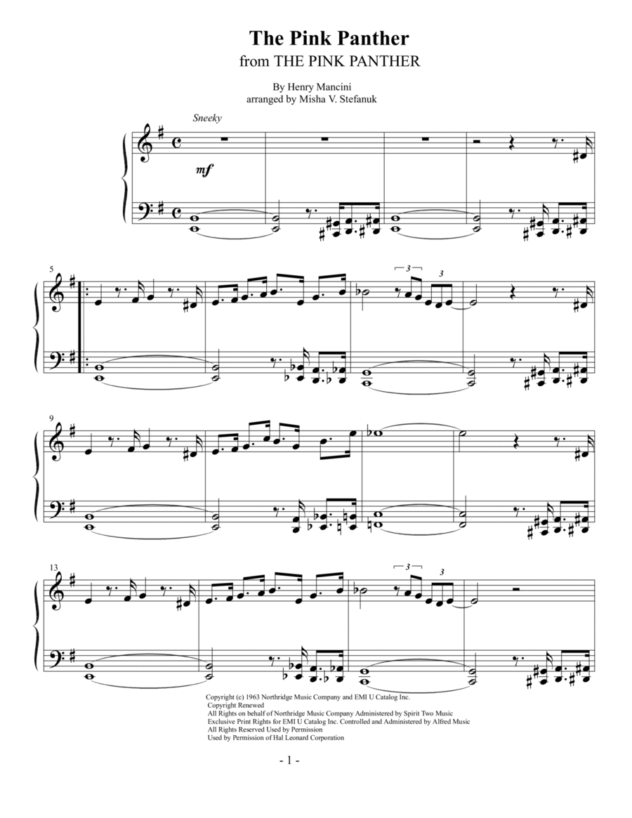 The Pink Panther from THE PINK PANTHER The Pink Panther from THE PINK PANTHER Easy Piano scores gallery preview page 1