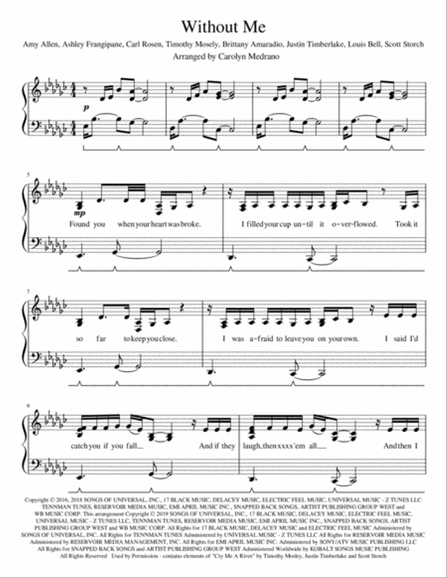 Without Me Piano Solo scores gallery preview page 1