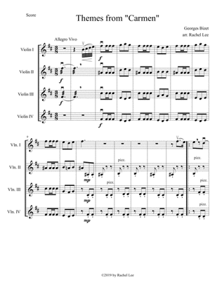 Themes from "Carmen" for violin quartet