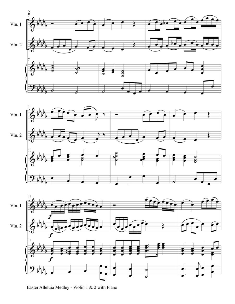 EASTER ALLELUIA MEDLEY (Trio – Violin 1 & 2 with Piano) Score and Parts Piano Trio scores gallery preview page 2
