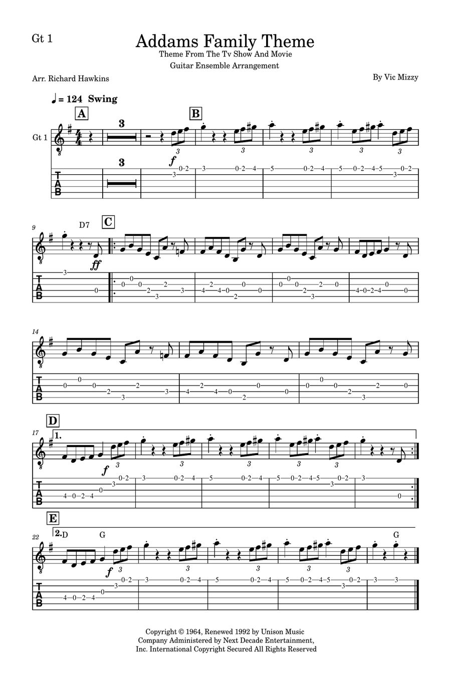 Addams Family Theme Guitar Ensemble scores gallery preview page 3