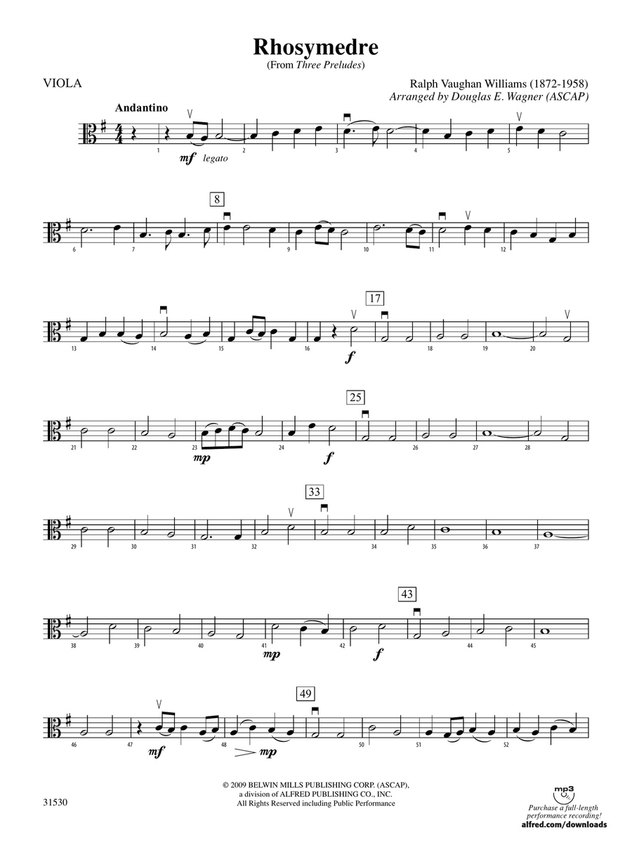 Rhosymedre (from Three Preludes): Viola