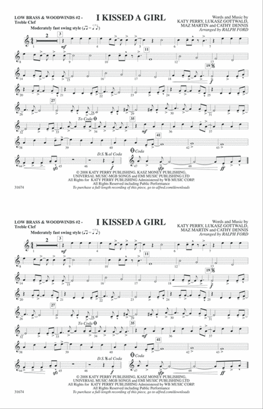 I Kissed a Girl: Low Brass & Woodwinds #2 - Treble Clef Marching Band scores gallery preview page 1