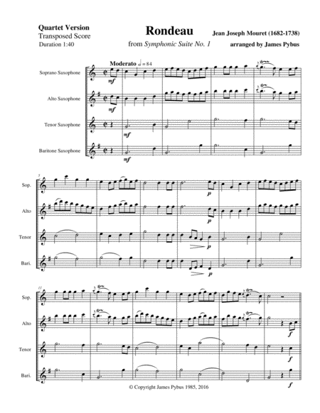 Rondeau from Symphonic Suite No. 1 (Masterpiece Theatre theme) (saxophone quartet version) image number null