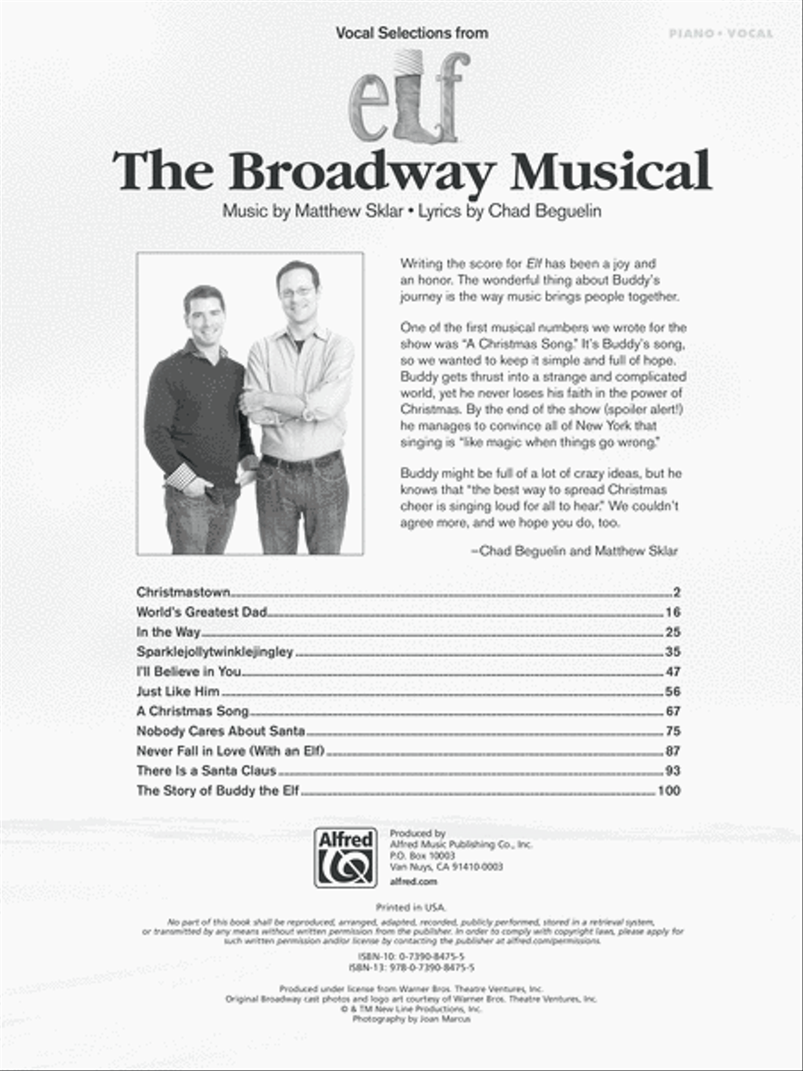 Elf -- The Broadway Musical -- Vocal Selections Piano, Vocal, Guitar scores gallery preview page 2