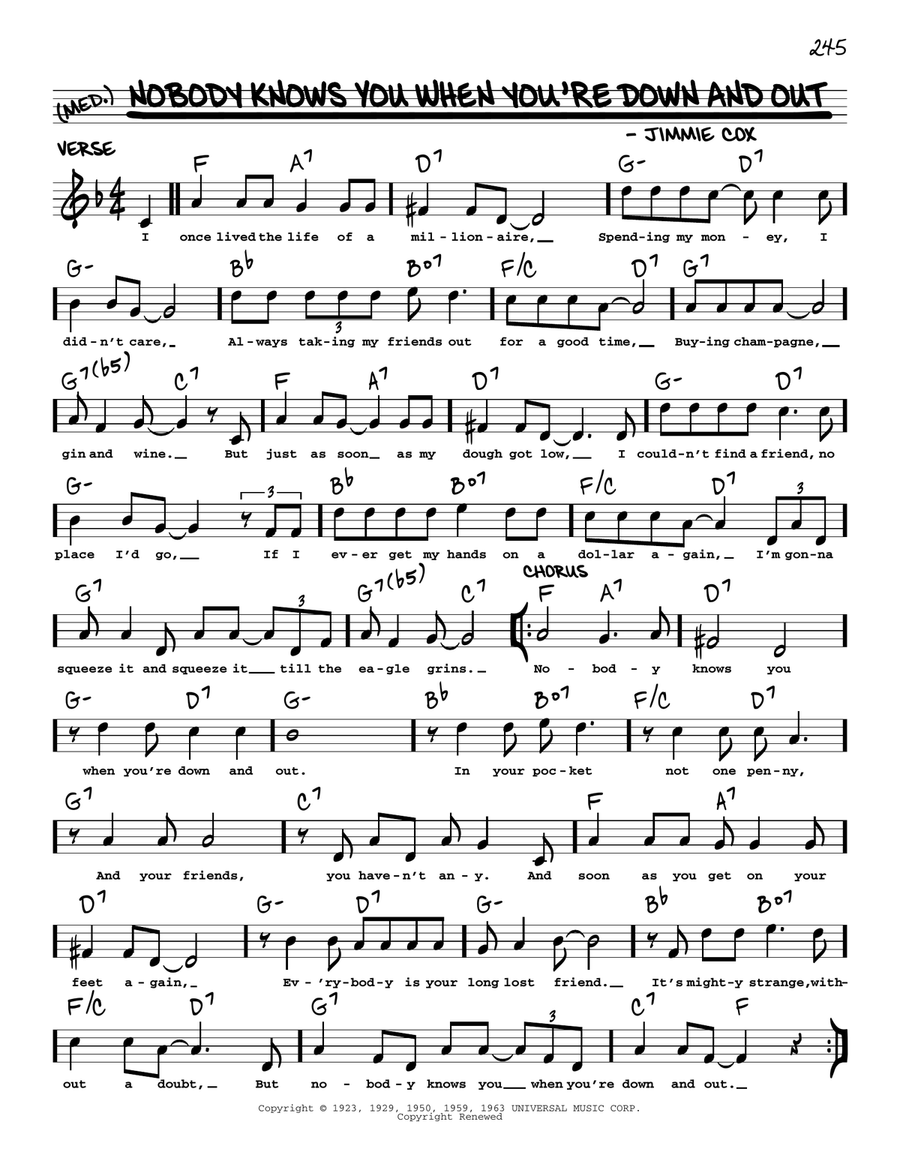 Nobody Knows You When You're Down And Out (arr. Robert Rawlins) Voice scores gallery preview page 1
