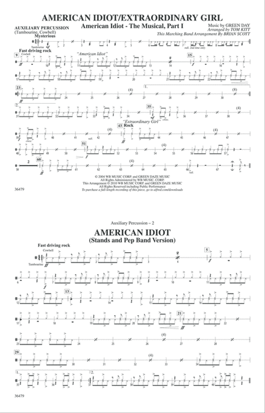 American Idiot / Extraordinary Girl: Auxiliary Percussion Marching Band scores gallery preview page 1