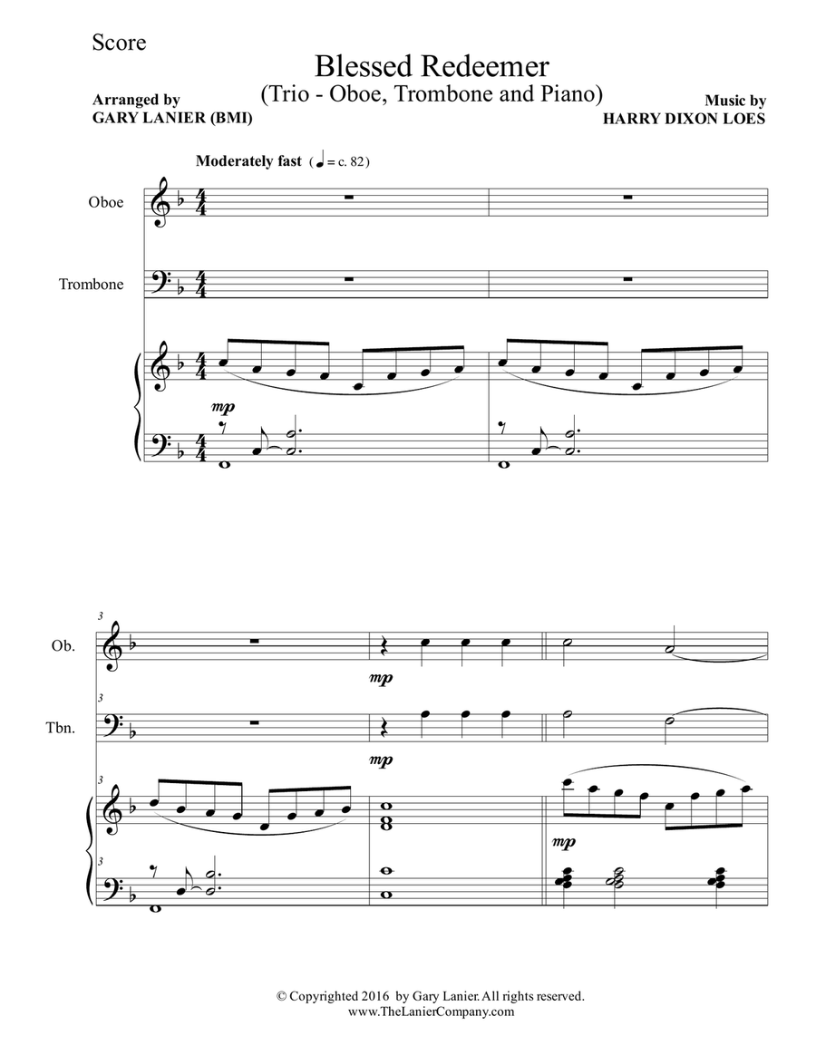 3 FAVORITE HYMNS (Trio - Oboe, Trombone & Piano with Score/Parts) Trombone Duet scores gallery preview page 2