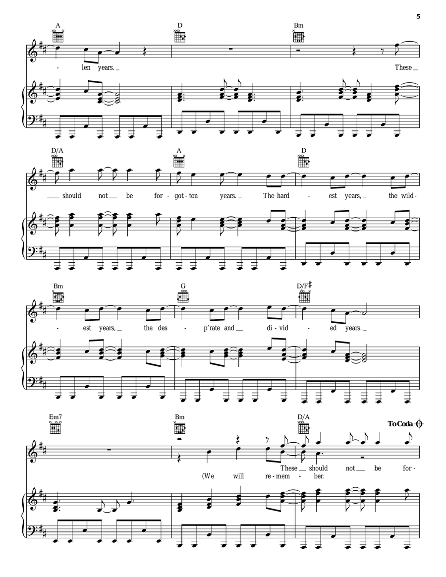 Forgotten Years Piano, Vocal, Guitar scores gallery preview page 5