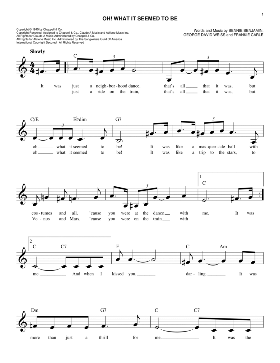 Oh! What It Seemed To Be Oh! What It Seemed To Be Piano scores gallery preview page 1