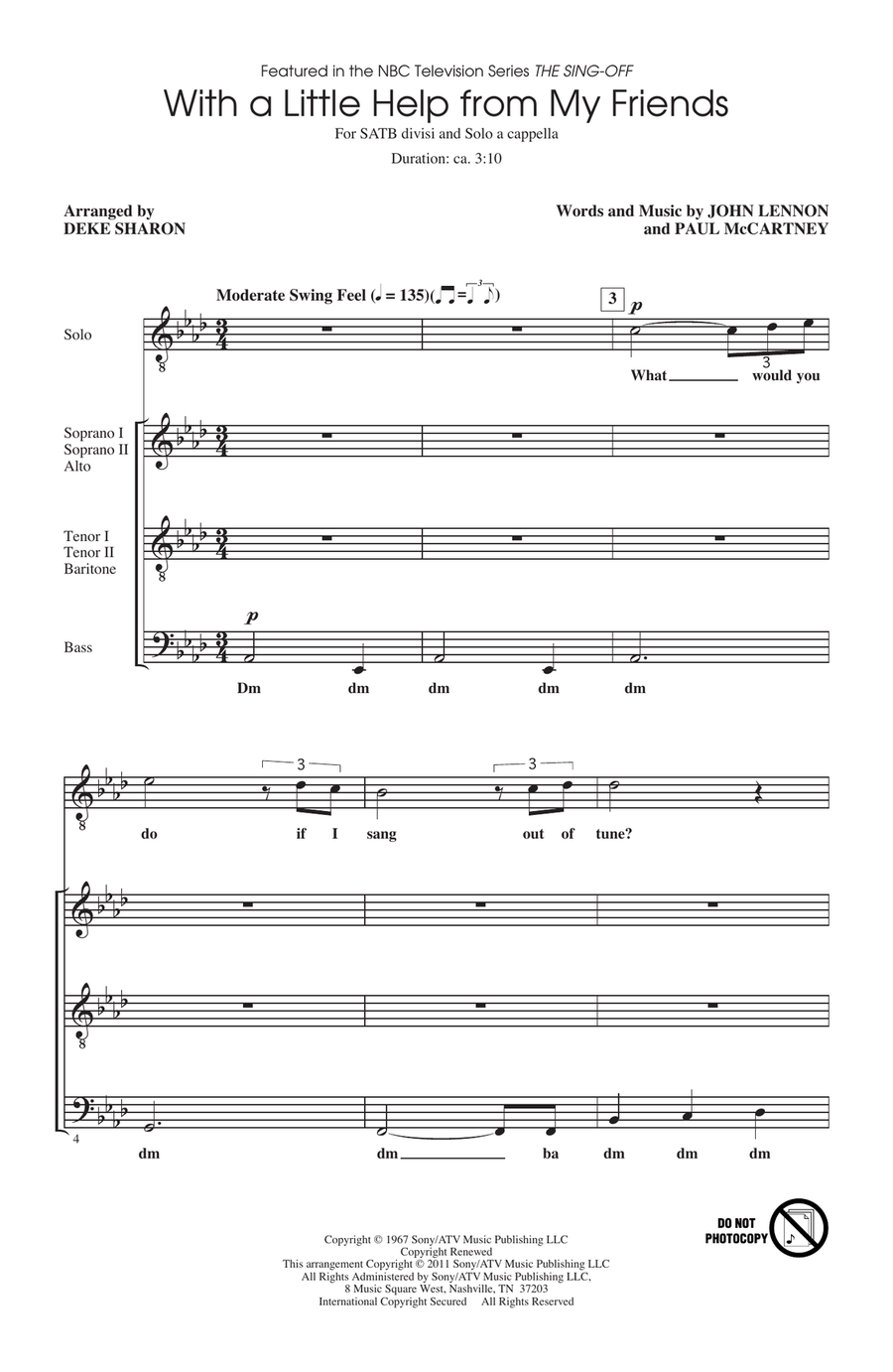 With A Little Help From My Friends (from The Sing-Off) (arr. Deke Sharon) 4-Part scores gallery preview page 1