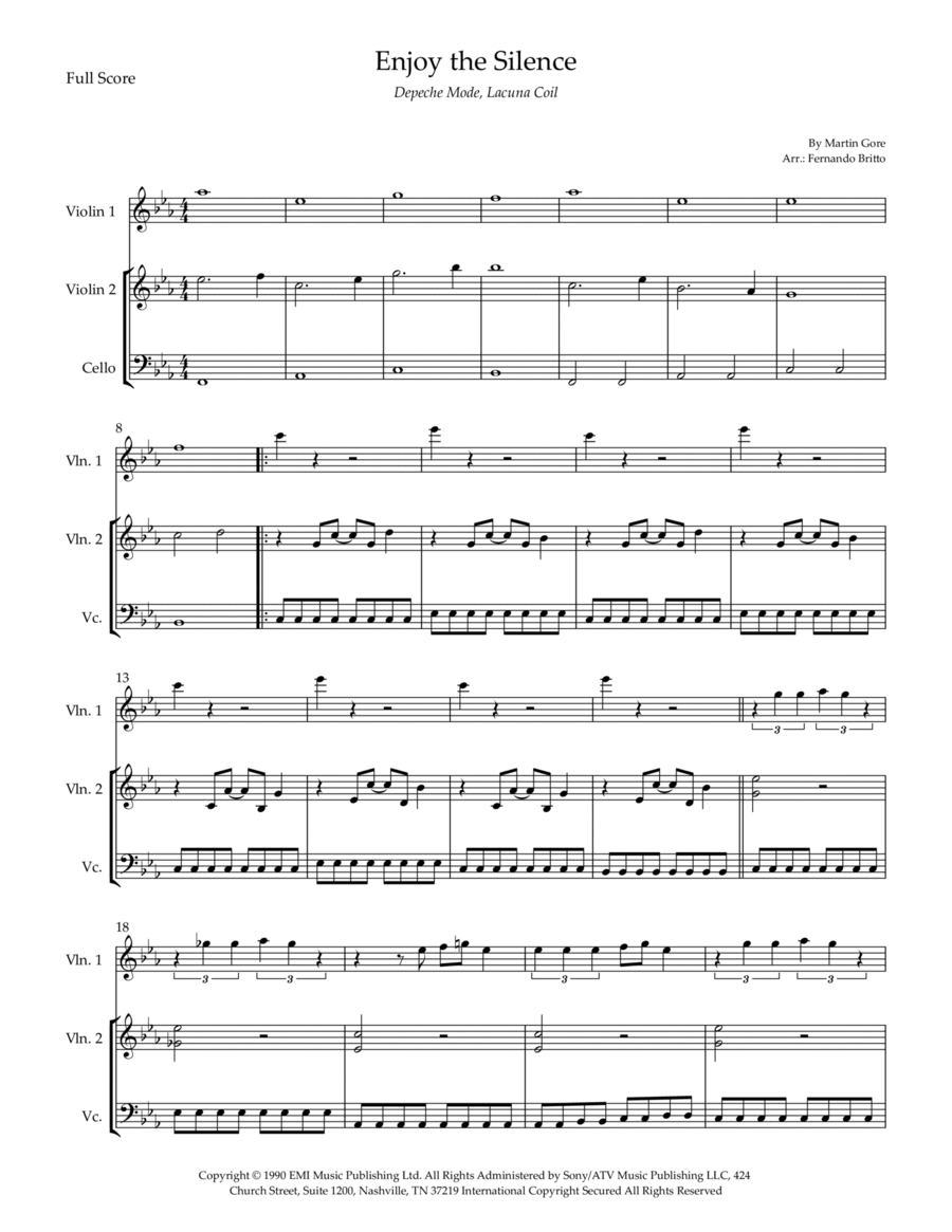 Enjoy The Silence String Trio scores gallery preview page 1