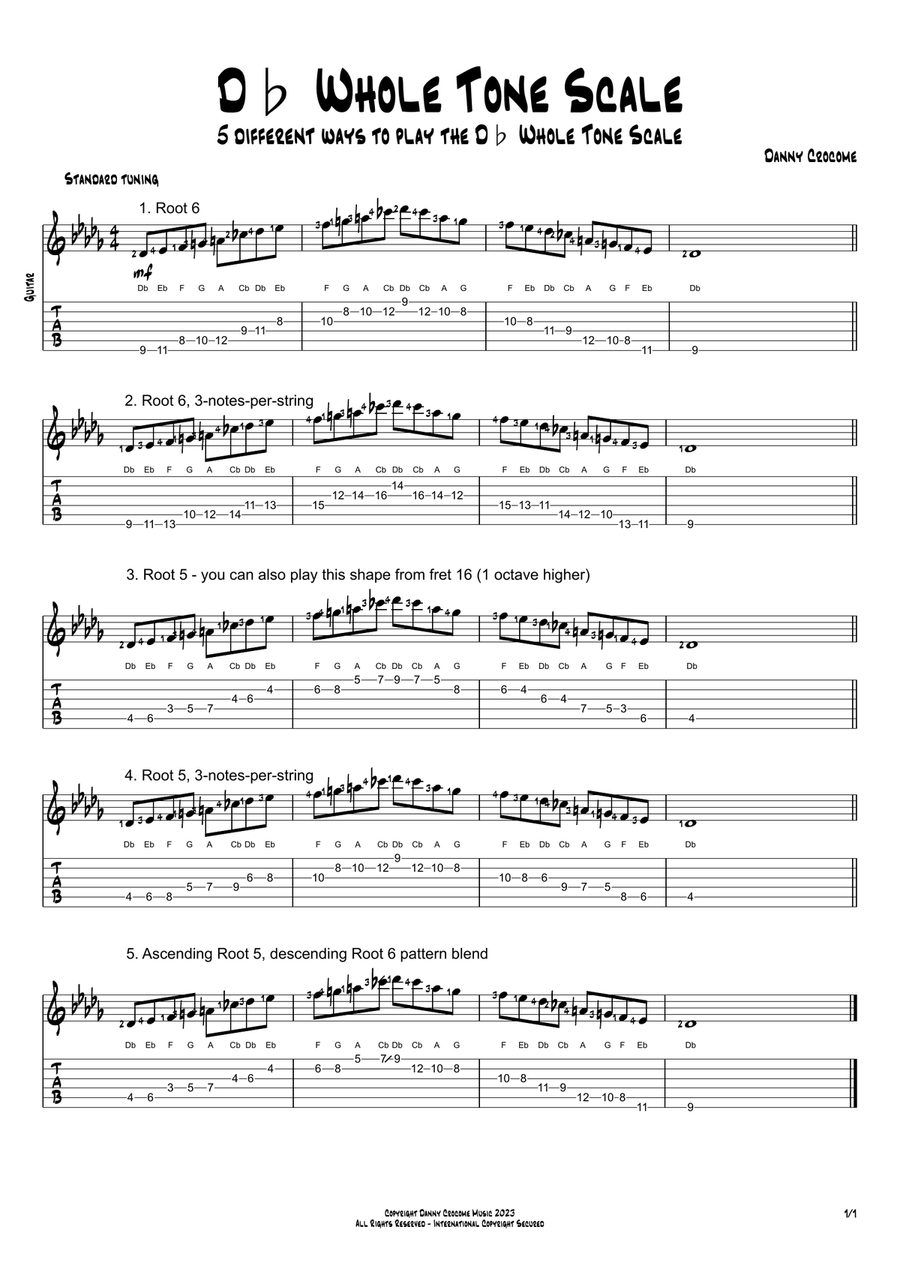 Db Whole Tone Scale (5 Ways to Play) Electric Guitar scores gallery preview page 1