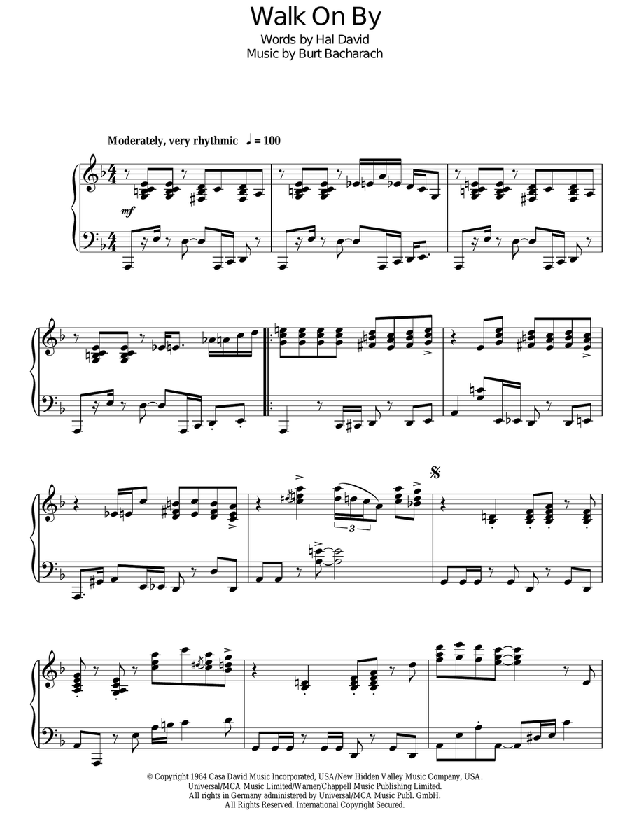 Walk On By Piano Solo scores gallery preview page 1