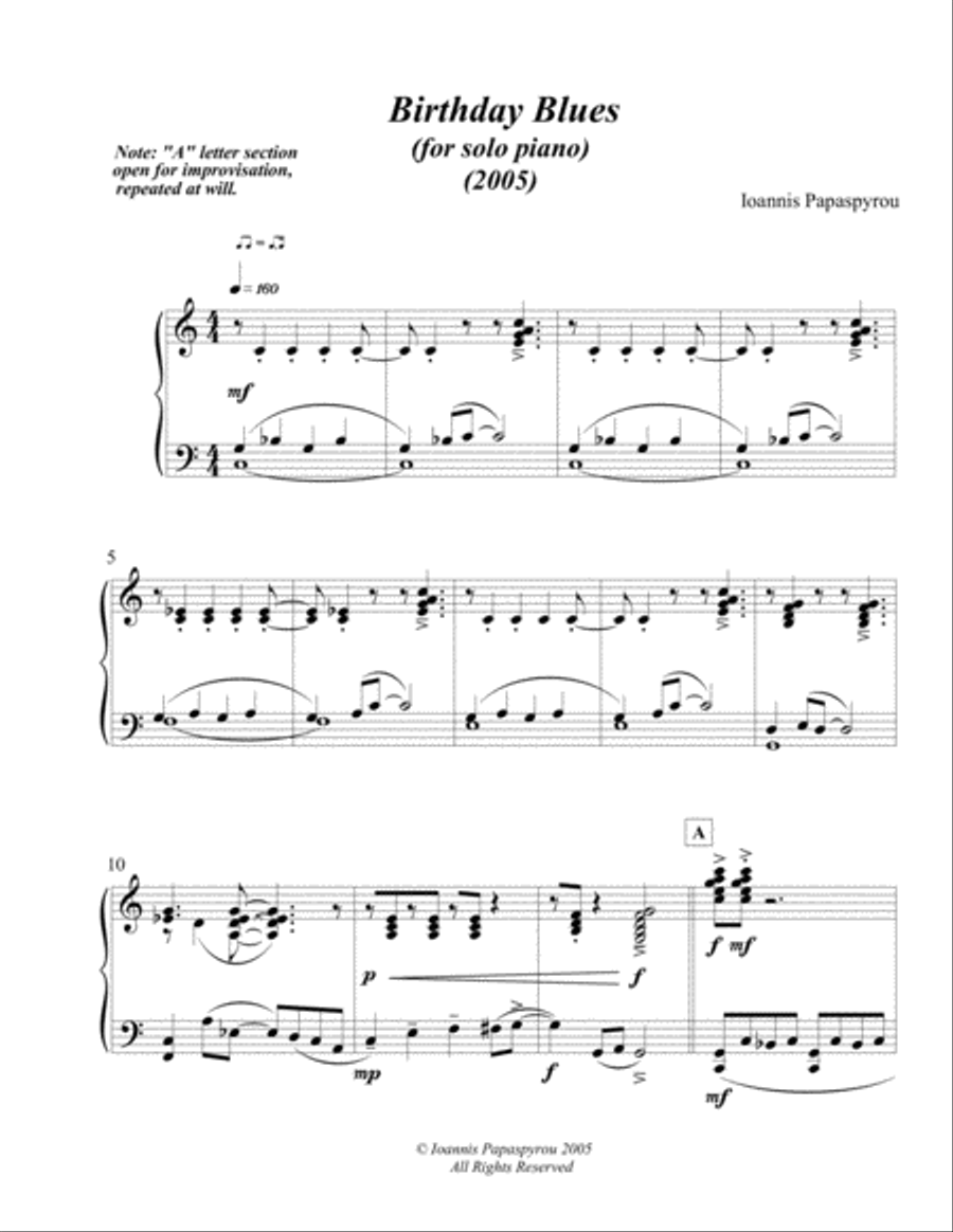 Birthday Blues Piano Solo scores gallery preview page 1