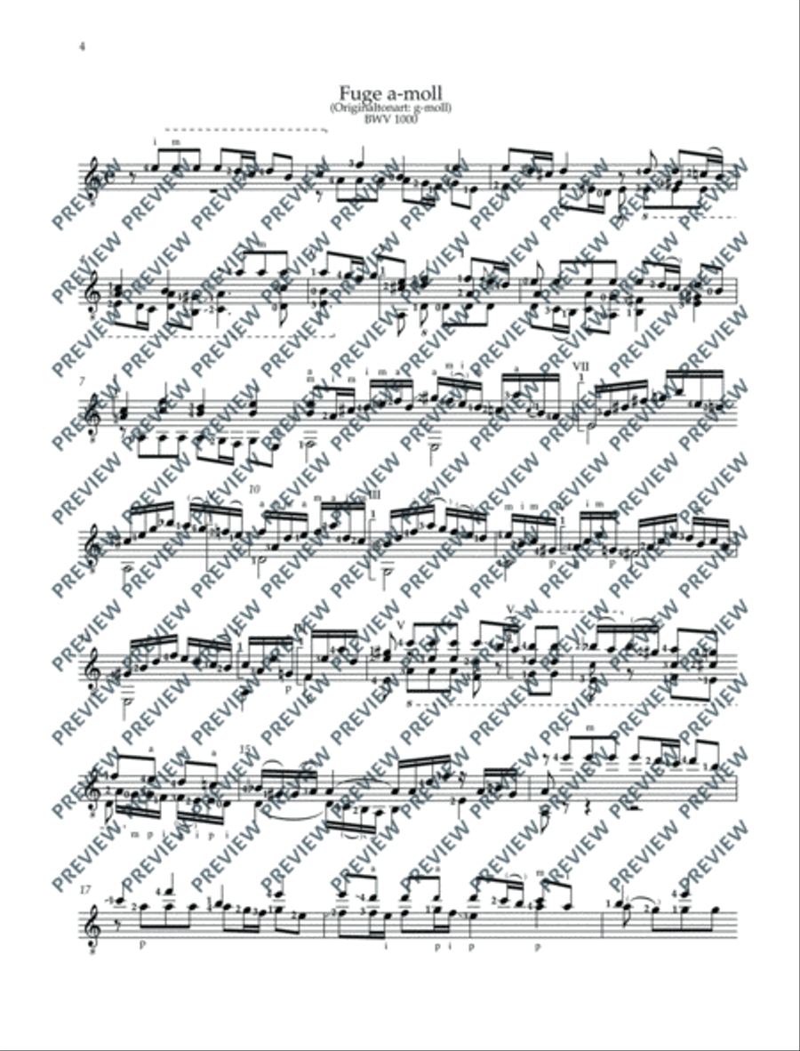 Präludium D minor (orig. C minor) / Fuge A minor (orig. G minor) Classical Guitar scores gallery preview page 5