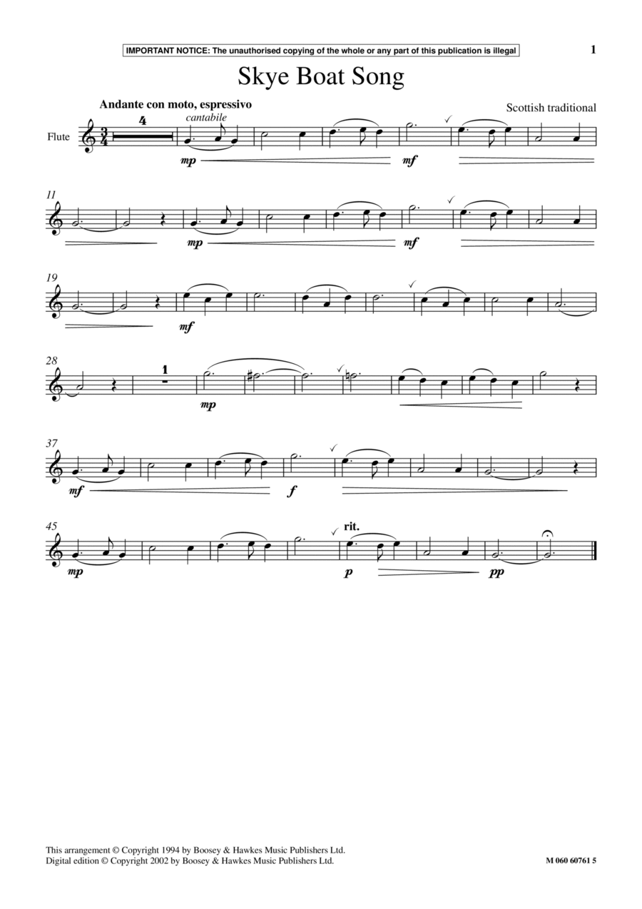 Skye Boat Song Skye Boat Song Flute Solo scores gallery preview page 1