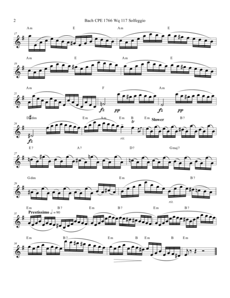 Bach CPE Solfeggio for Saxophone by Carl Philipp Emanuel Bach Alto Saxophone - Digital Sheet Music
