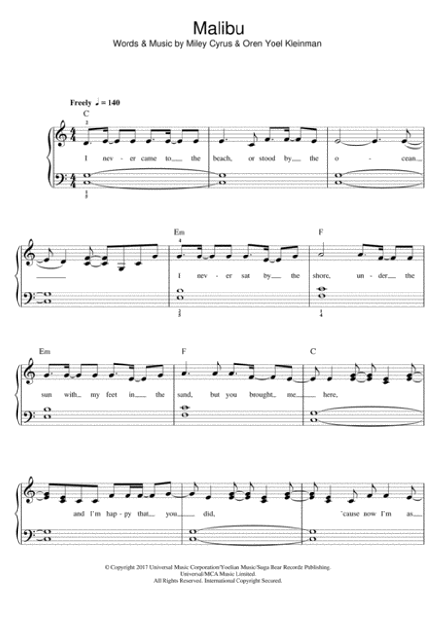 Malibu Malibu Piano scores gallery preview page 1