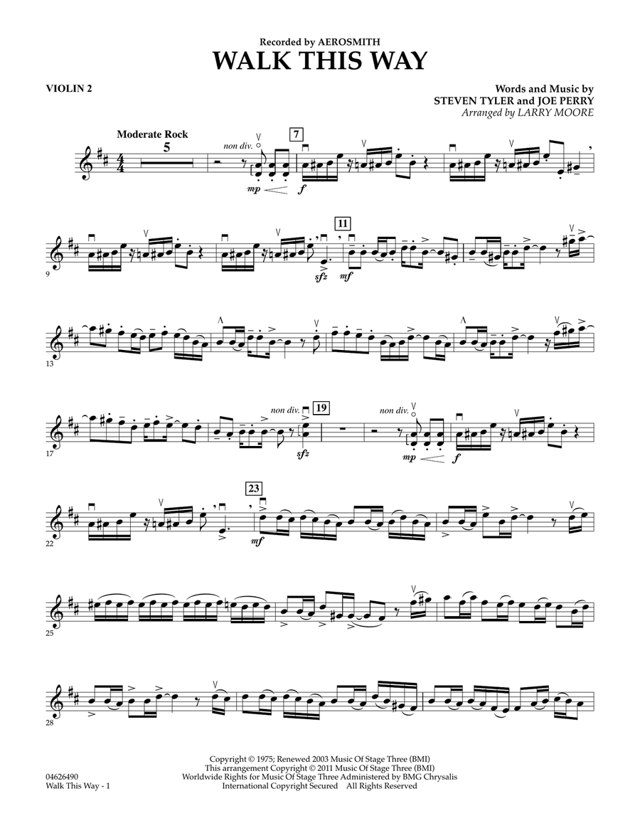 Walk This Way - Violin 2 Walk This Way - Violin 2 Orchestra scores gallery preview page 1