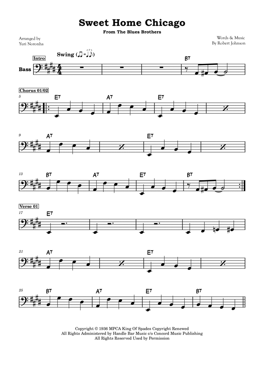 Sweet Home Chicago Sweet Home Chicago Bass Guitar scores gallery preview page 1
