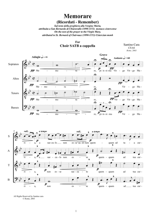 Memorare - Prayer to the Virgin Mary for Choir SATB a cappella