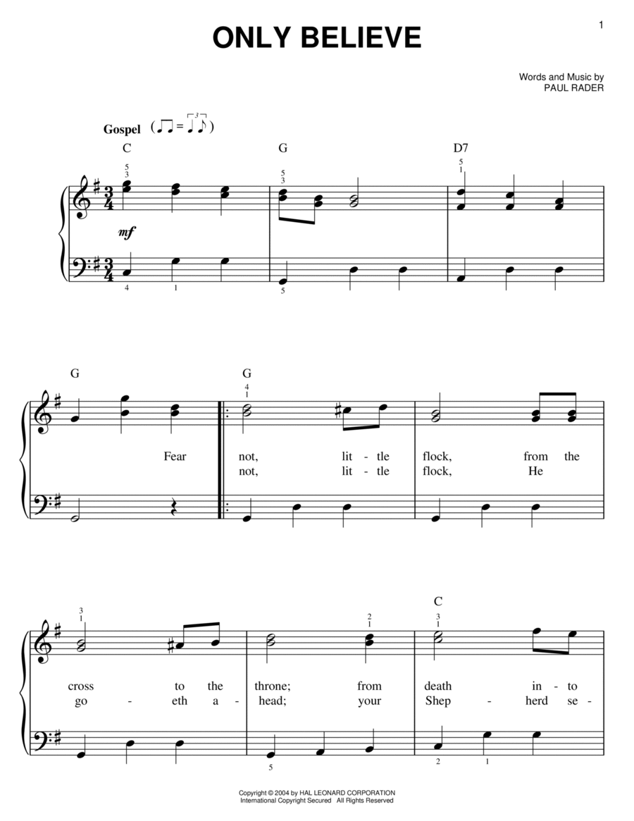 Only Believe Easy Piano scores gallery preview page 1