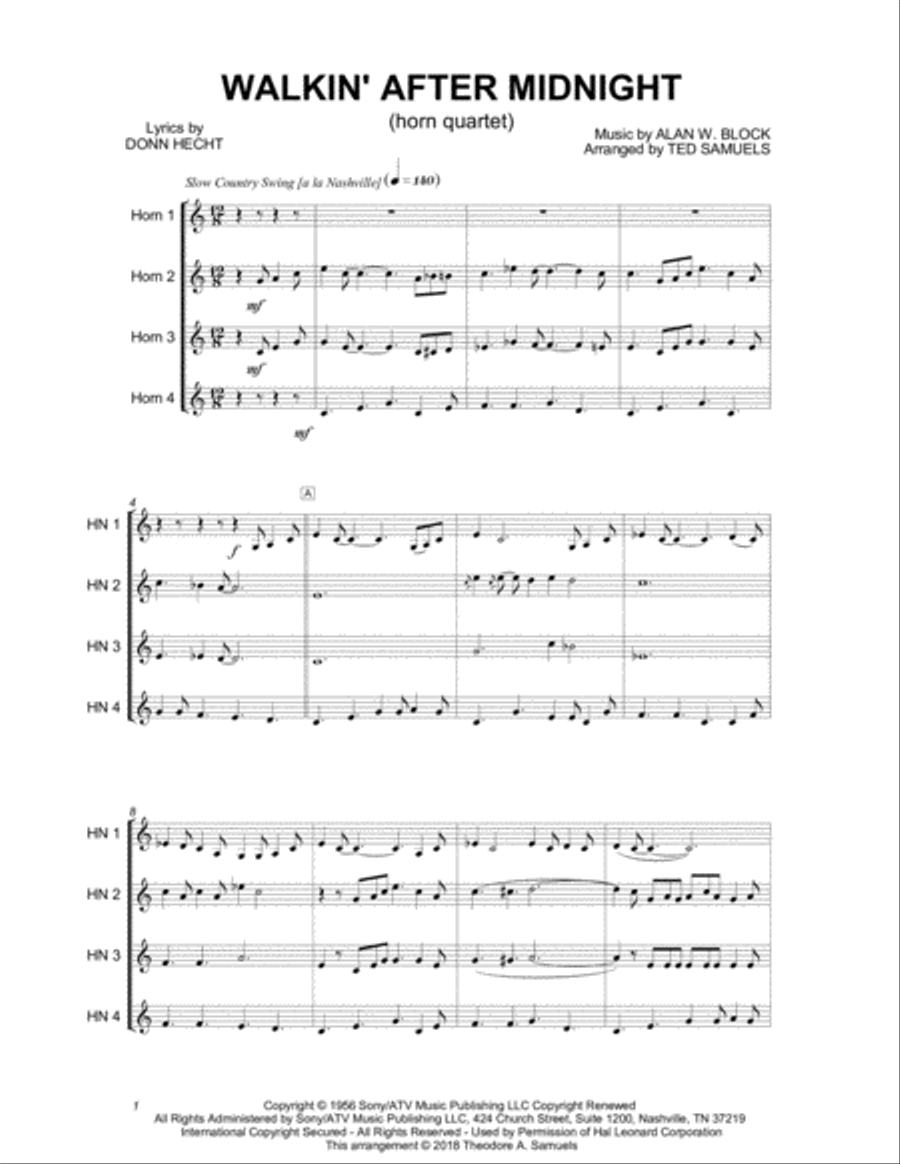 Walkin' After Midnight Brass Quartet scores gallery preview page 2