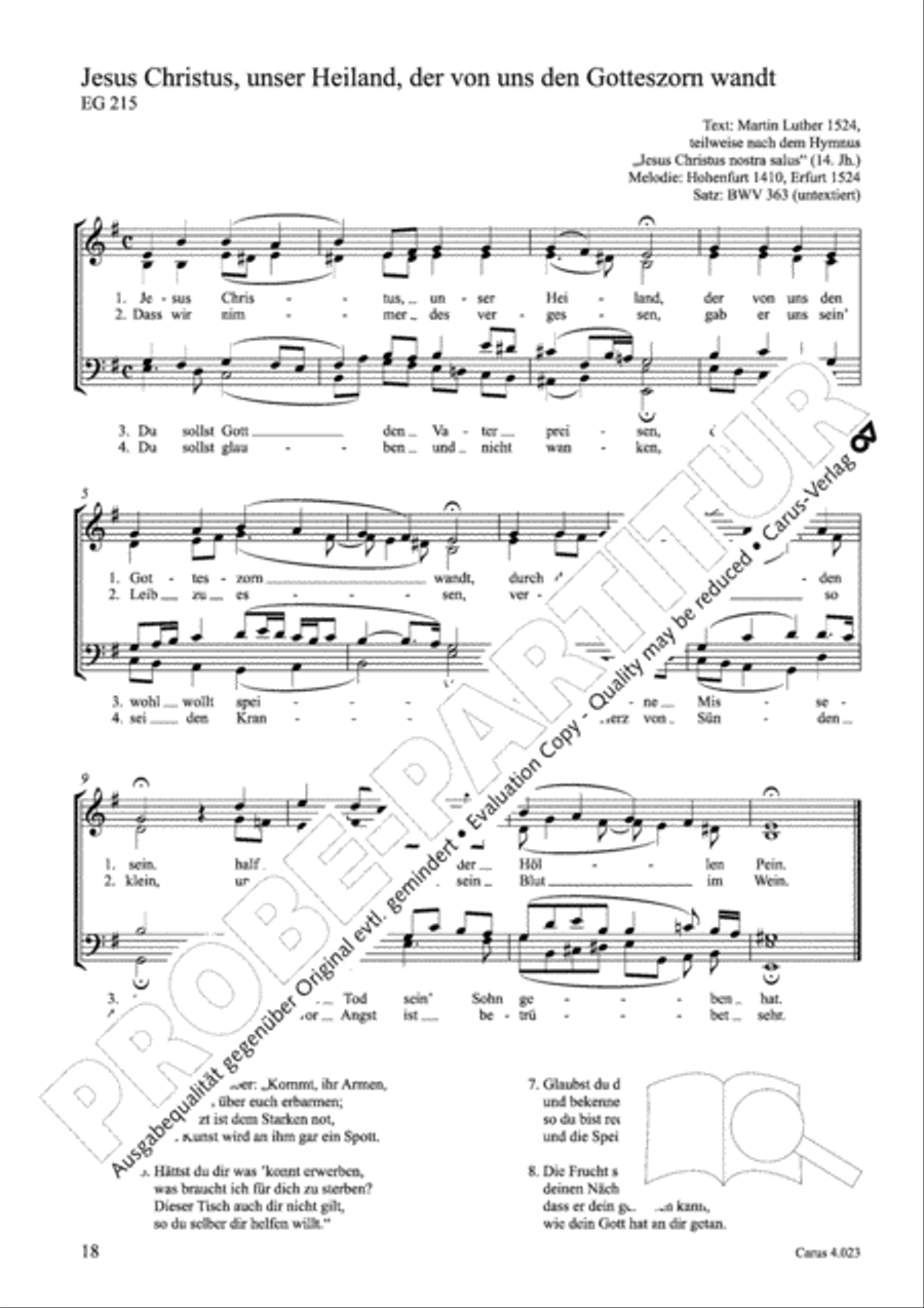 Luther Lieder in settings by J. S. Bach for mixed choir SATB 4-Part scores gallery preview page 19
