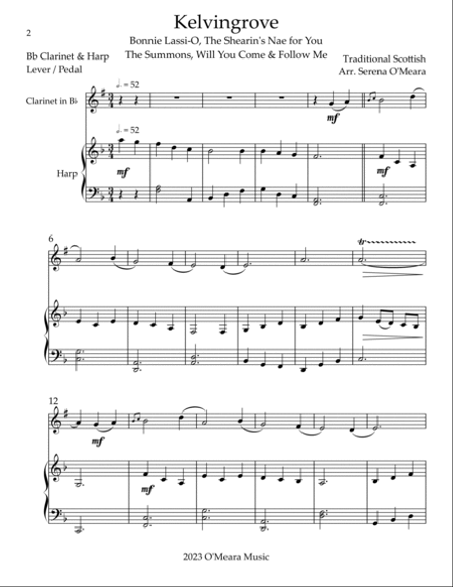 Kelvingrove, Duet for Bb Clarinet & Harp B-Flat Clarinet scores gallery preview page 2