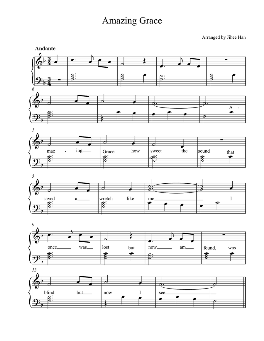 Amazing Grace Amazing Grace Piano Solo scores gallery preview page 1