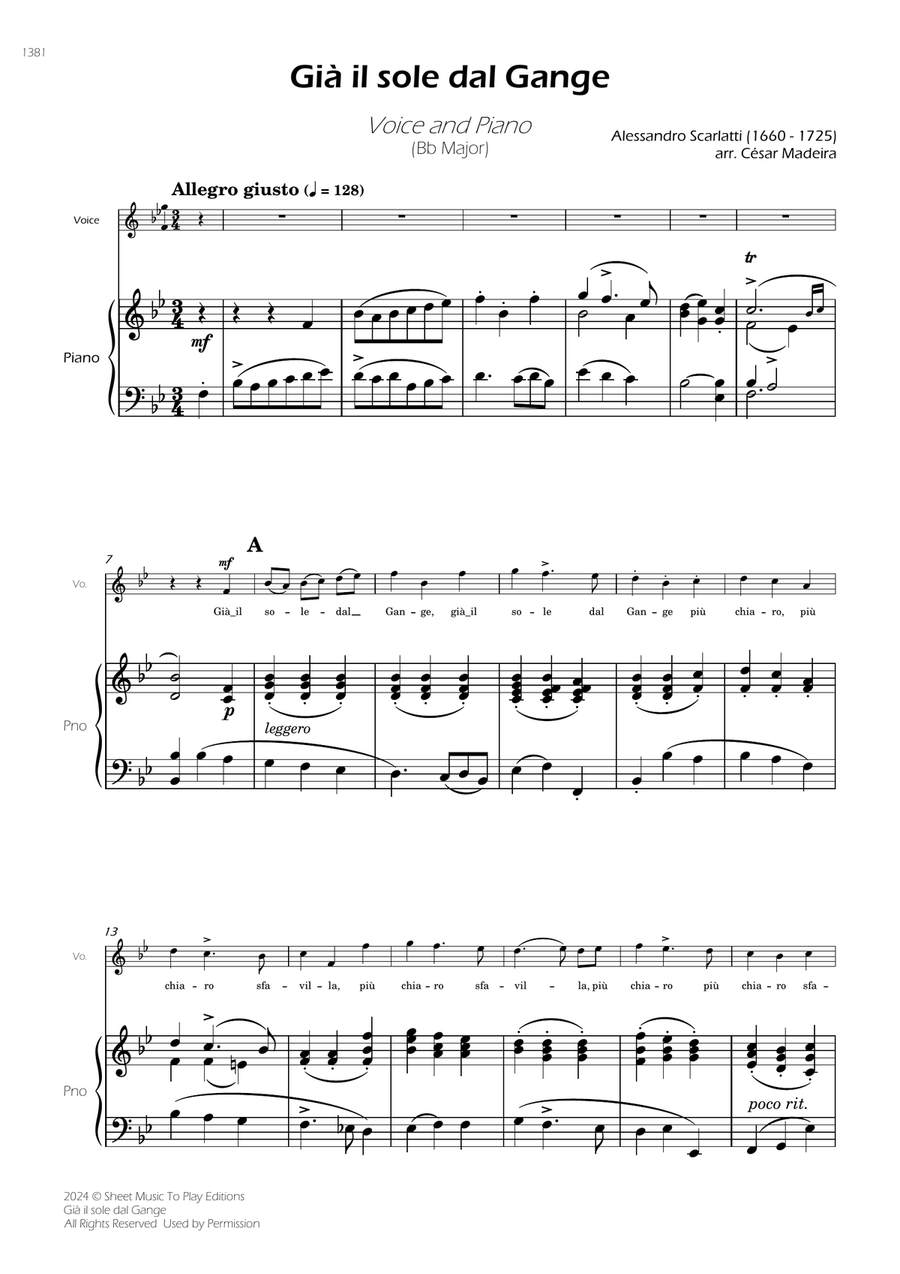 Scarlatti - Già il sole dal Gange - Voice and Piano - Bb Major Piano, Vocal scores gallery preview page 3