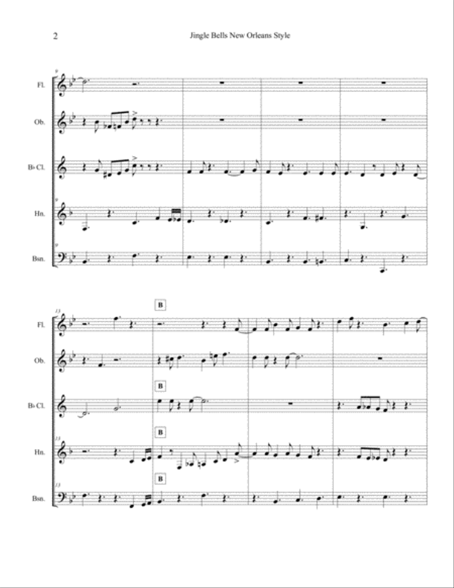 Jingle Bells New Orleans Style (Woodwind Quintet) Woodwind Quintet scores gallery preview page 2