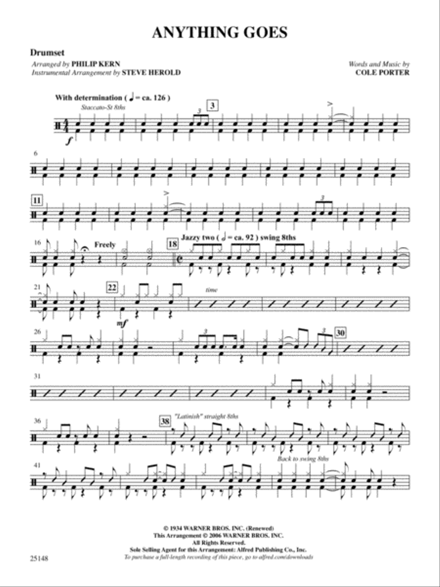 Anything Goes (from the musical Anything Goes): Drums Drums scores gallery preview page 1