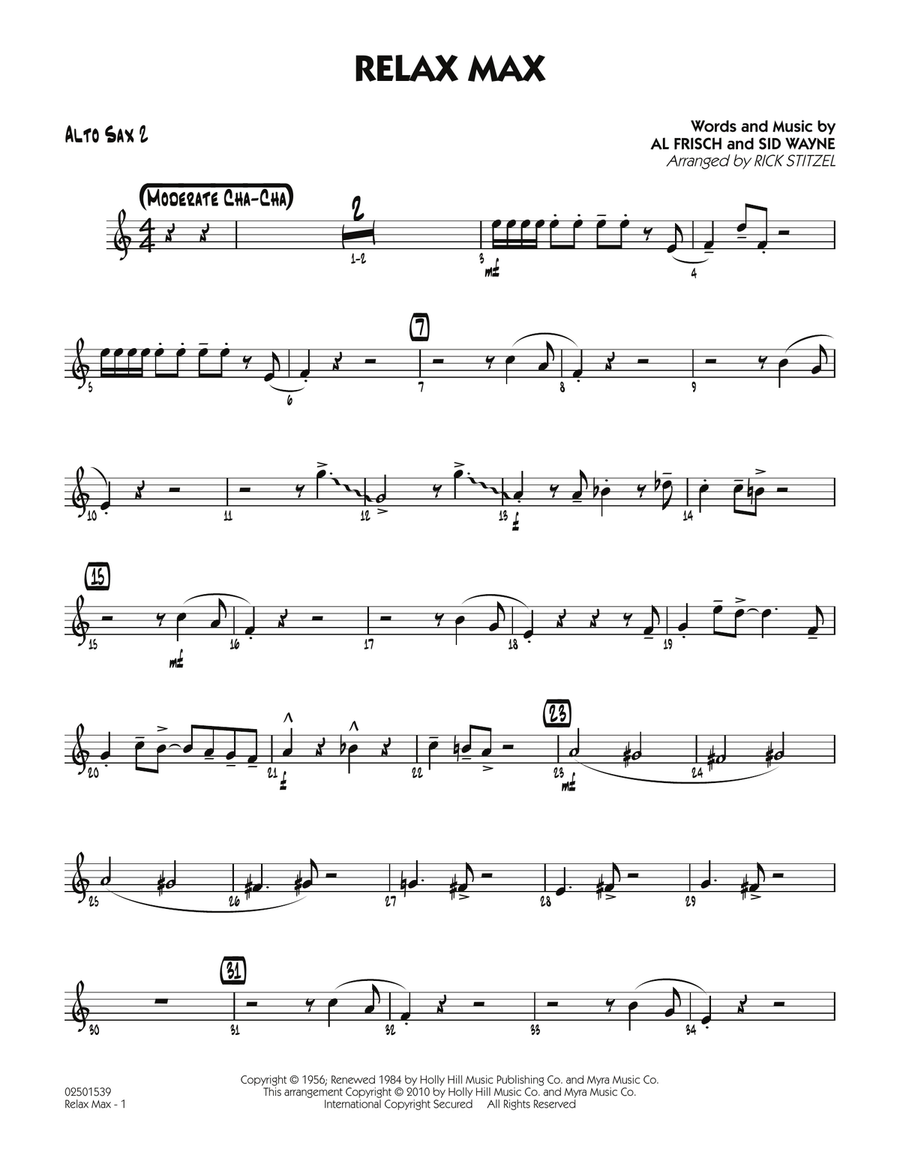 Relax Max (arr. Rick Stitzel) - Alto Sax 2 Jazz Ensemble scores gallery preview page 1