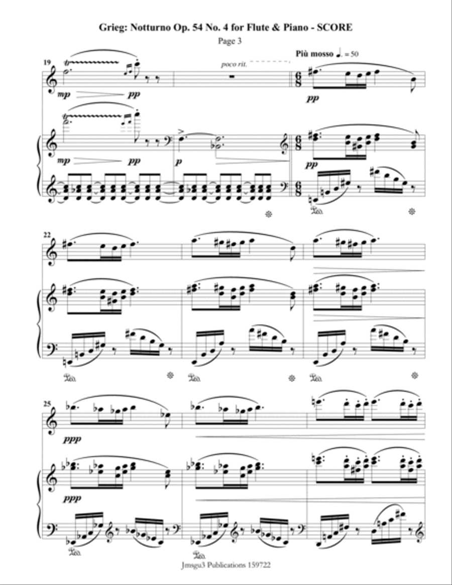 Grieg: Notturno Op. 54 No. 4 for Flute & Piano Flute Solo scores gallery preview page 3