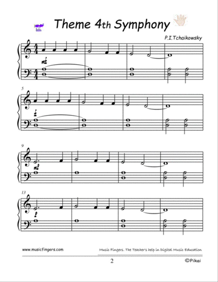 Theme 4th Symphony. P.I. Tchaikowsky. Lev. 2. Variations Piano Method scores gallery preview page 2