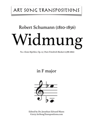 Book cover for SCHUMANN: Widmung, Op. 25 no. 1 (transposed to F major)