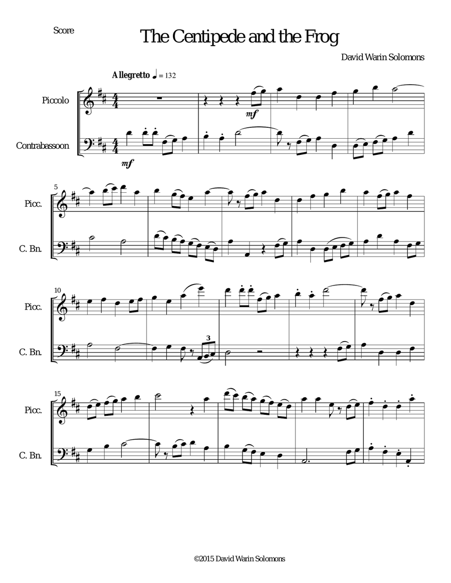 The centipede and the frog for piccolo and contrabassoon Small Ensemble scores gallery preview page 1
