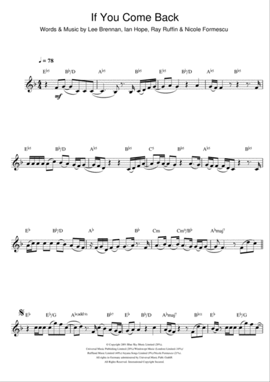 If You Come Back Clarinet Solo scores gallery preview page 1