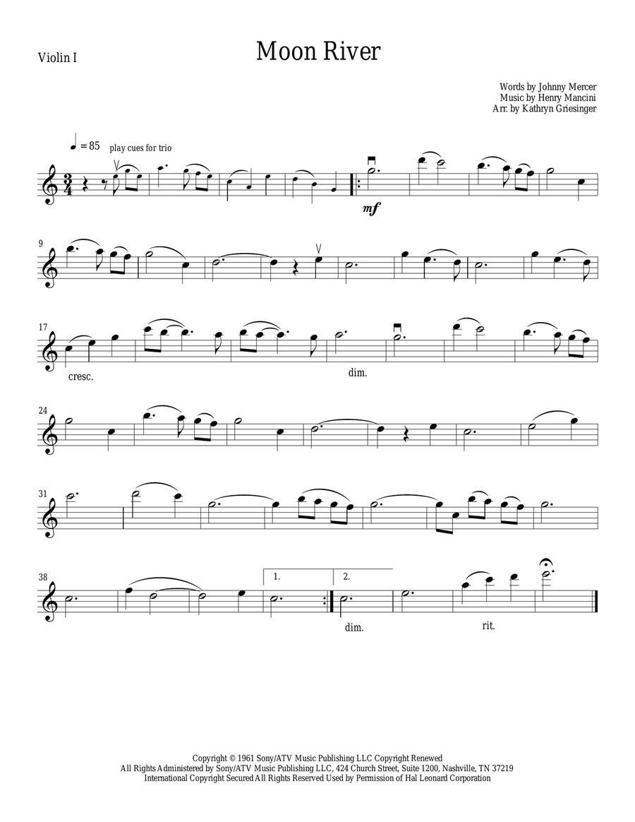 Moon River String Quartet scores gallery preview page 1