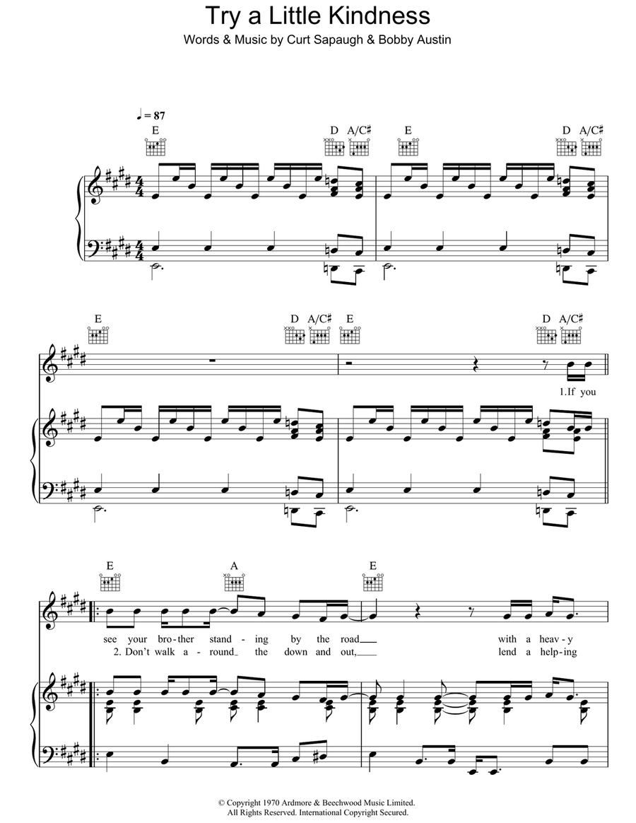 Try A Little Kindness Piano, Vocal, Guitar scores gallery preview page 1