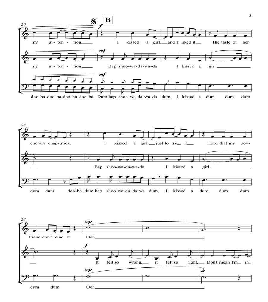 I Kissed A Girl 3-Part scores gallery preview page 3