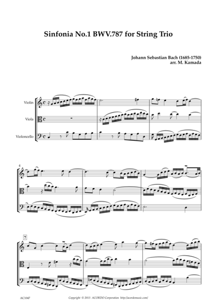 Sinfonia No.1 BWV.787 for String Trio image number null