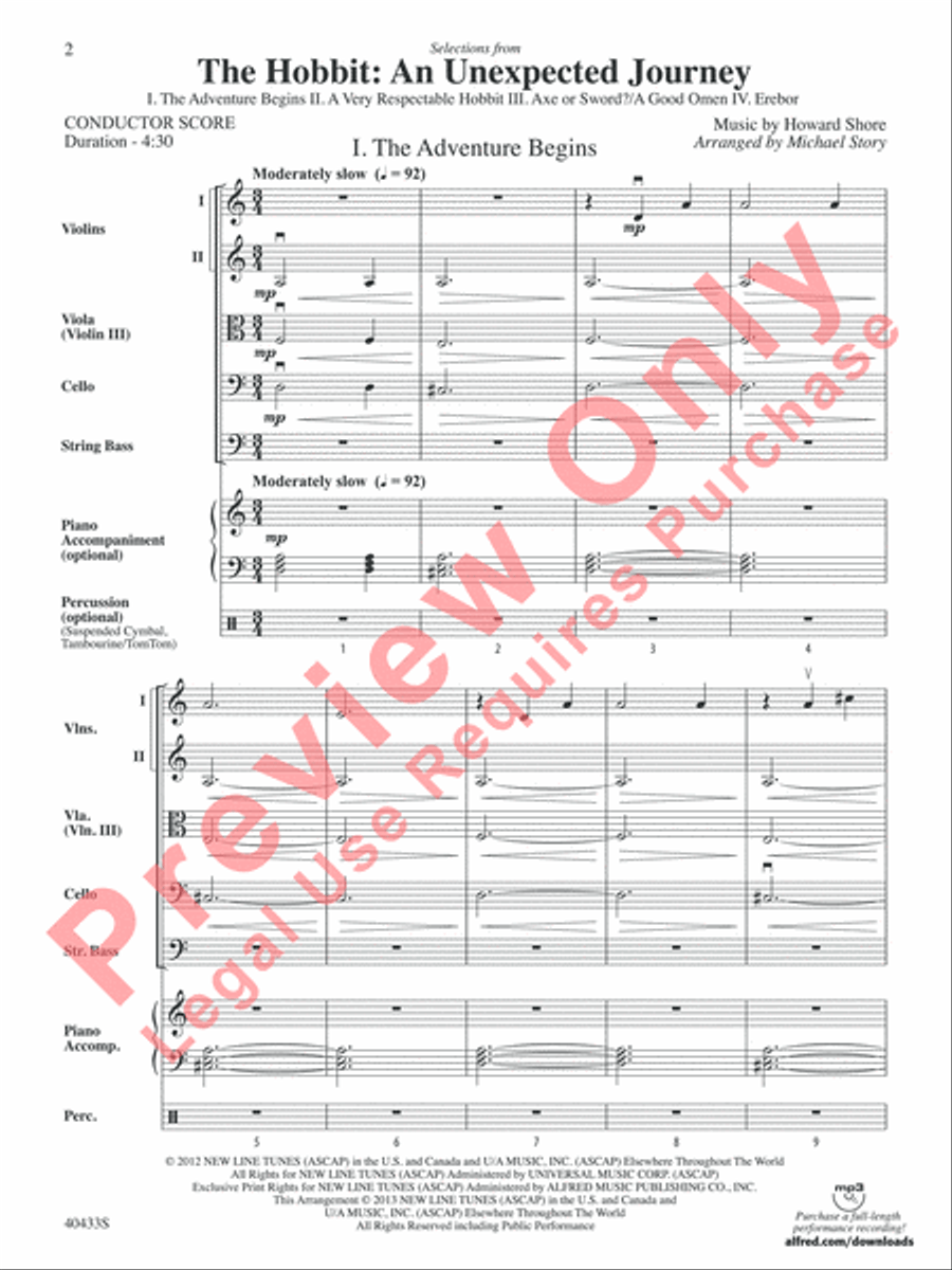 The Hobbit: An Unexpected Journey, Selections from String Orchestra scores gallery preview page 3