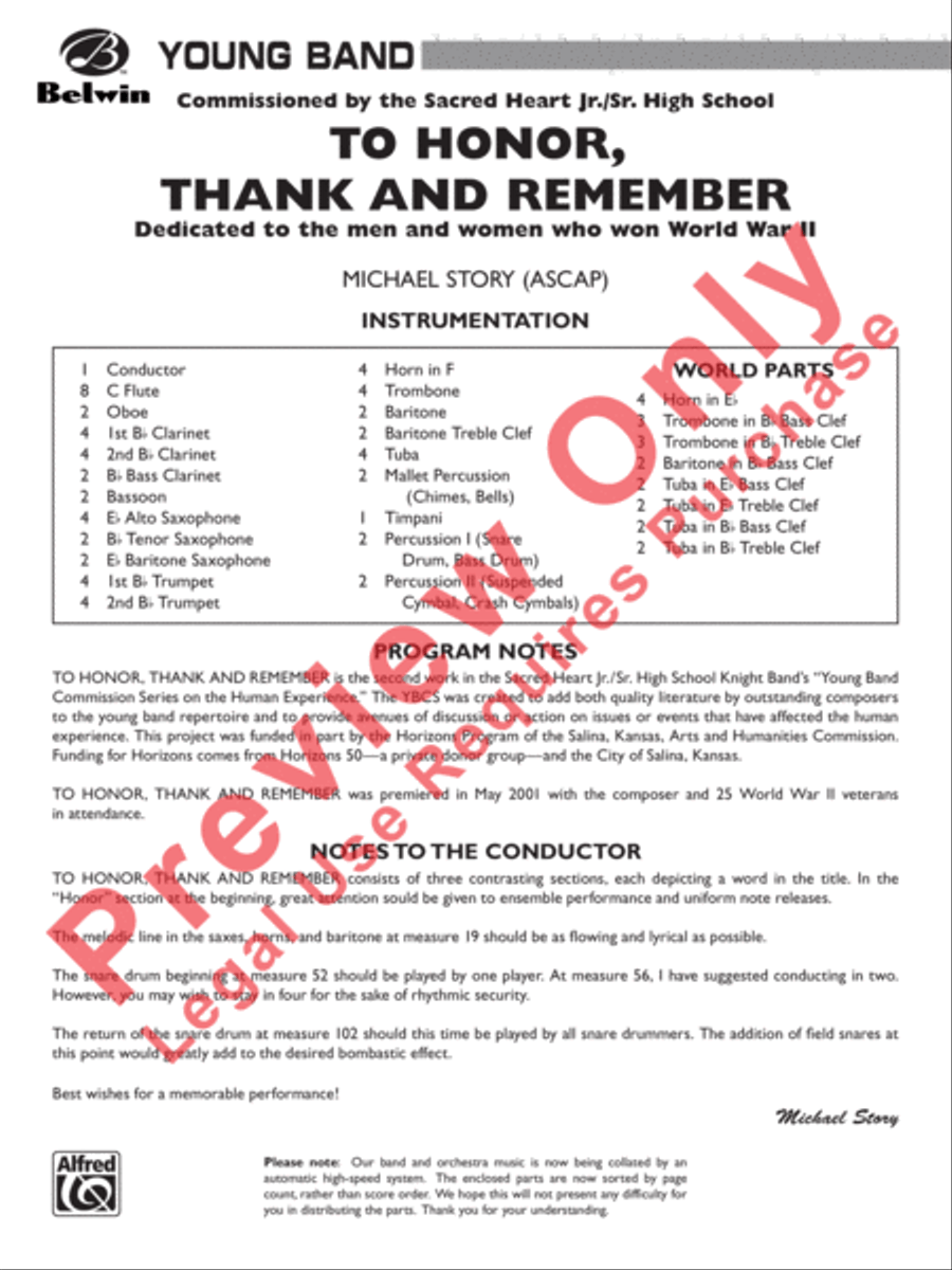 To Honor, Thank and Remember Concert Band scores gallery preview page 2