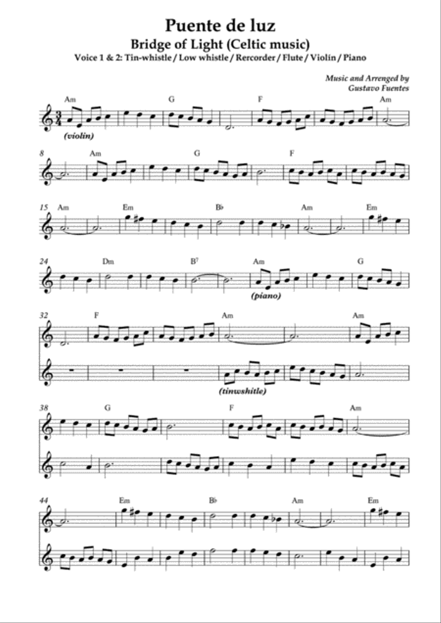 Puente de luz (Bridge of Light), Celtic Song by Gustavo Fuentes Woodwind Ensemble scores gallery preview page 2