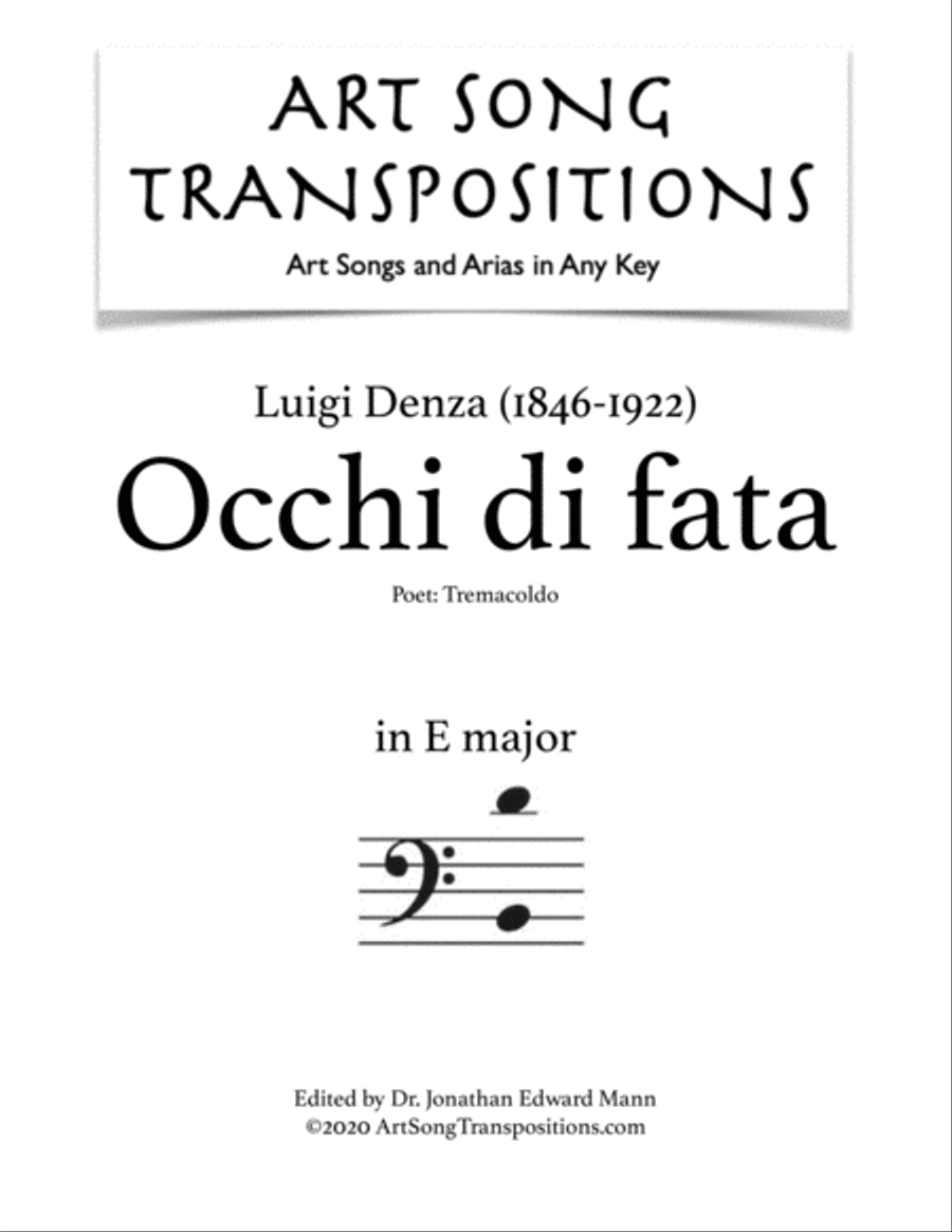 DENZA: Occhi di fata (transposed to E major, bass clef) Voice scores gallery preview page 1