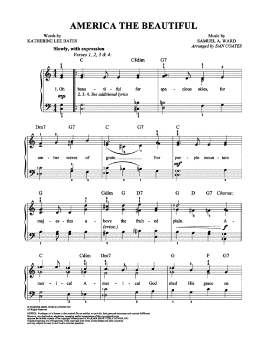 America the Beautiful America the Beautiful Easy Piano scores gallery preview page 1