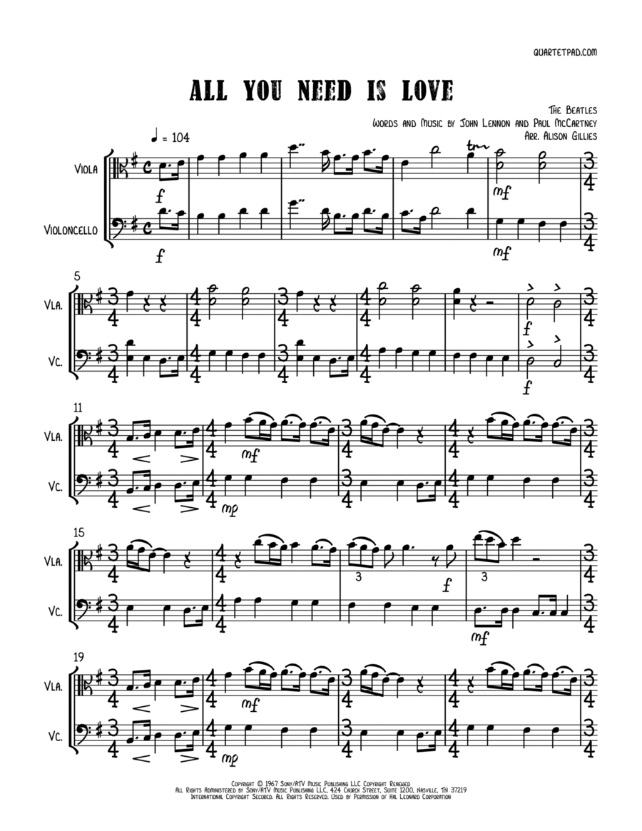 All You Need Is Love String Duet scores gallery preview page 1